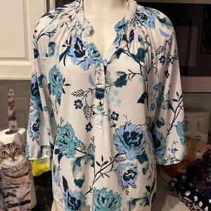 M womens Coral Bay casual floral 3/4 sleeve stretch regular size top XL